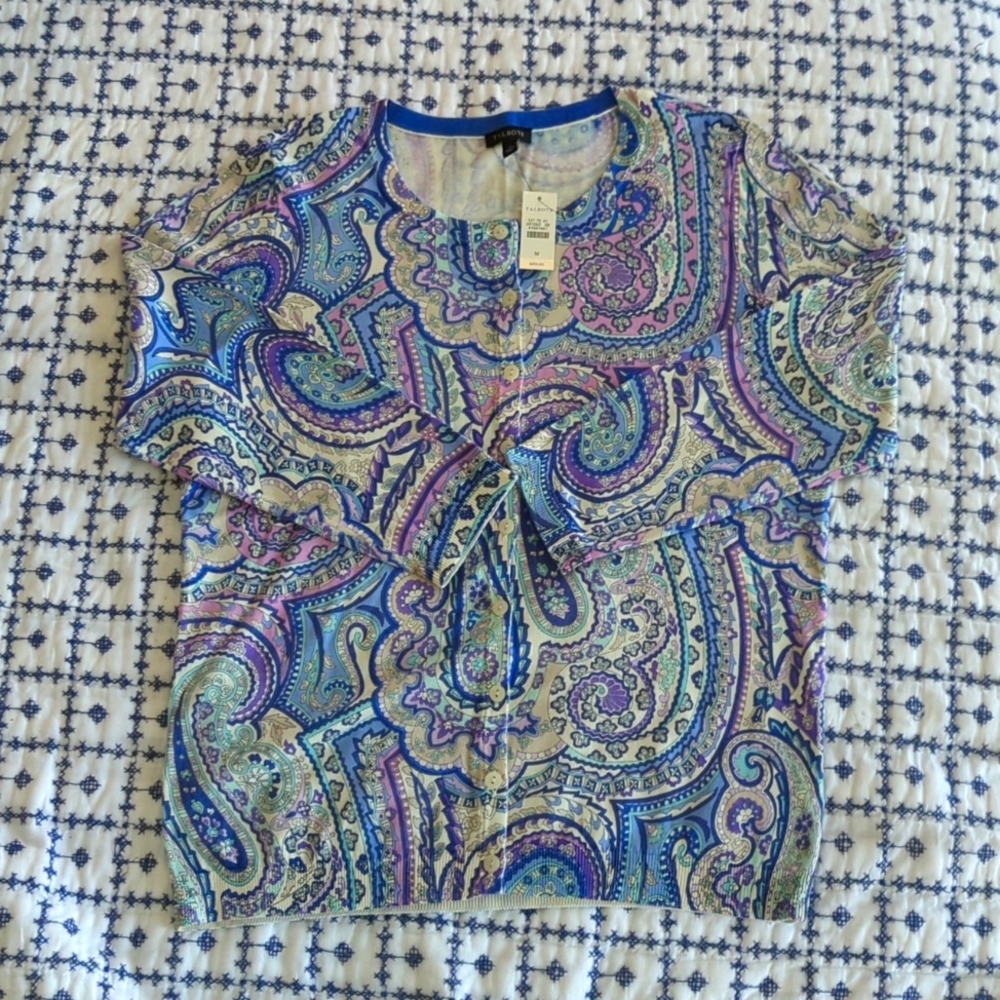 Talbots Cotton Blend Button Down Cardigan -- NWT, Size M.